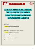 2025&sol;2026 BIOLOGY 100 UNLV &lpar;DR&period; JEF JAEGER&rpar; ACTUAL EXAM 1 STUDY GUIDE &vert; QUESTIONS AND 100&percnt; CORRECT ANSWERS
