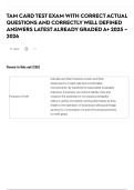 TAM CARD TEST EXAM WITH CORRECT ACTUAL QUESTIONS AND CORRECTLY WELL DEFINED ANSWERS LATEST ALREADY GRADED A&plus; 2025 &ndash; 2026