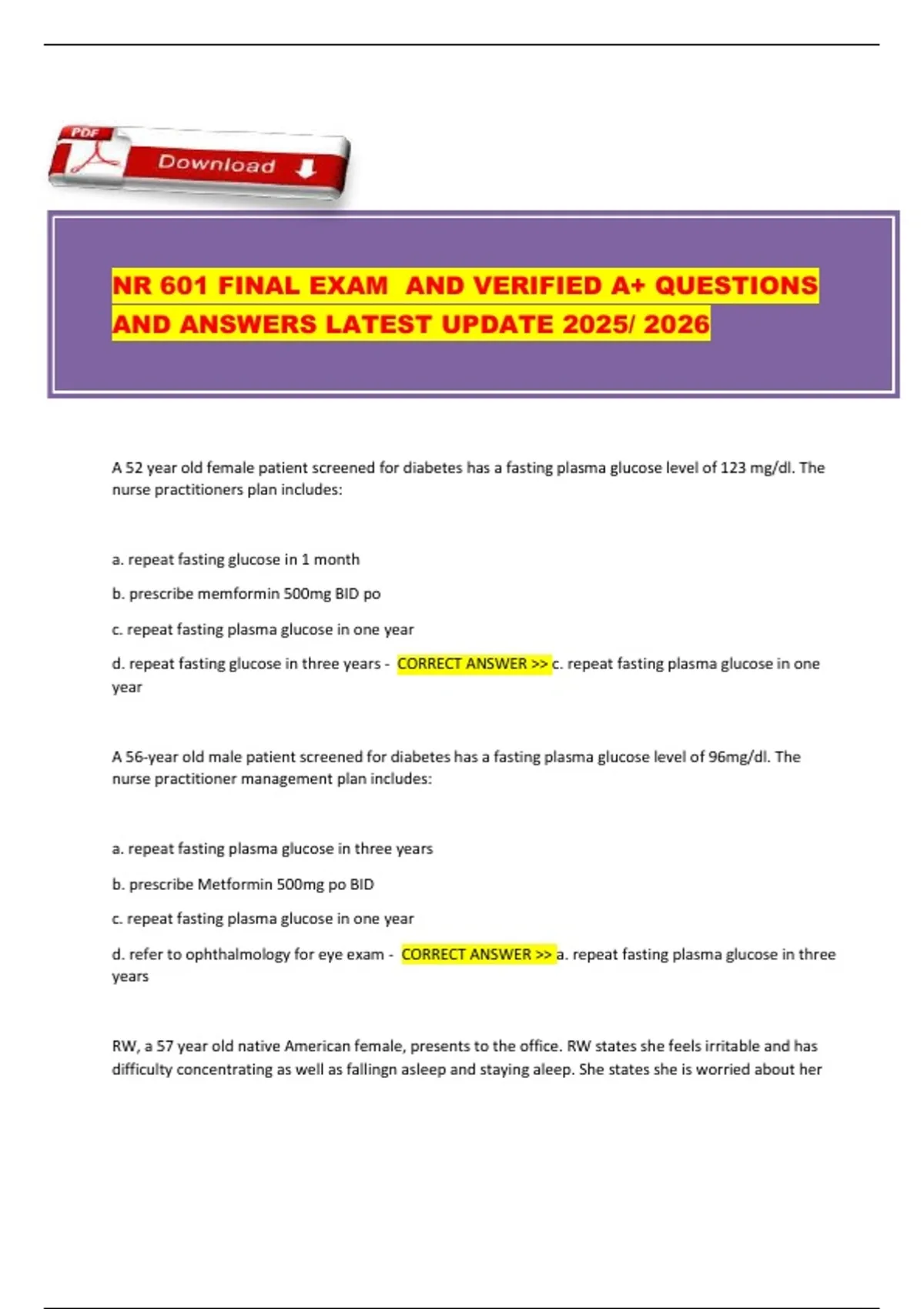 NR 601 Final Exam (2025/2026) – Verified A+ Questions and Answers for ...