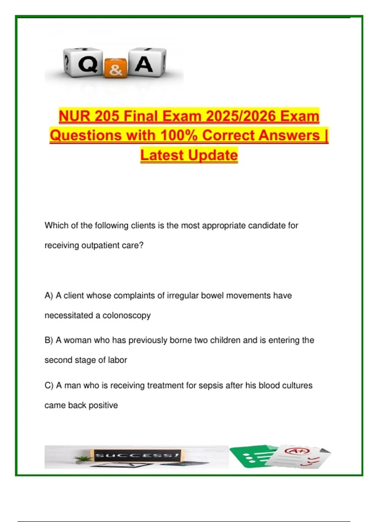 NUR 205 Final Exam – 2025/2026 | 120+ Solved Questions | Fundamentals ...