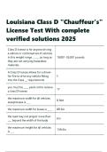 Louisiana Class D Chauffeur-s License Test With complete verified solutions 2025