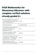 D128 Mathematics for Elementary Educators with complete verified solutions already graded A&plus;