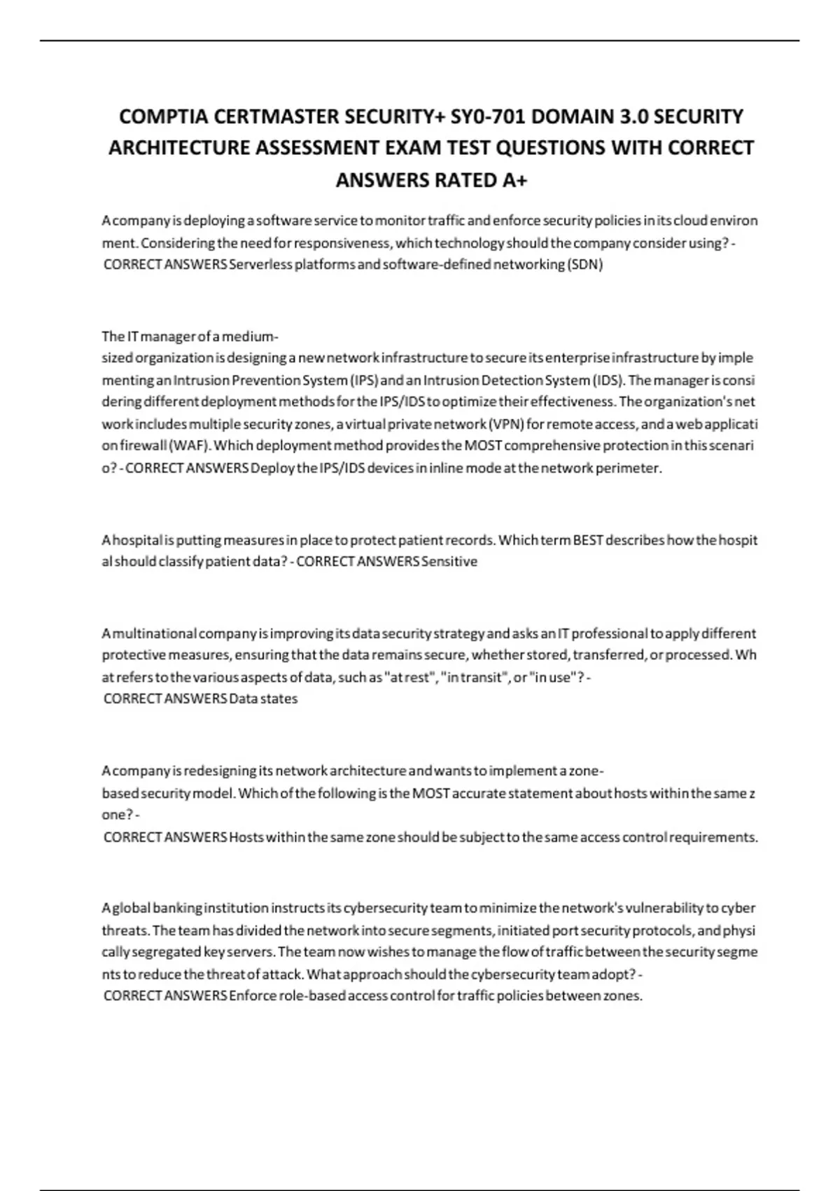 CompTIA CertMaster Security+ SY0-701 Domain 3.0 Security Architecture ...