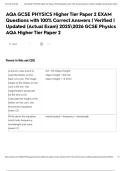 AQA GCSE PHYSICS Higher Tier Paper 2 EXAM Questions with 100&percnt; Correct Answers &vert; Verified &vert; Updated &lpar;Actual Exam&rpar; 20252026 GCSE Physics AQA Higher Tier Paper 2