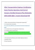 Ohio Transportation Engineer Certification  Exam Practice Questions And Correct  Answers &lpar;Verified Answers&rpar; Plus Rationales  2025&vert;2026 Q&A &vert; Instant Download Pdf 