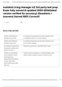 Assisted Living Manager AZ 3rd party test prep Exam fully solved & updated 2025-2026&lpar;latest version verified for accuracy&rpar; &lpar;Questions &plus; Answers&rpar; Solved 100&percnt; Correct&excl;&excl;
