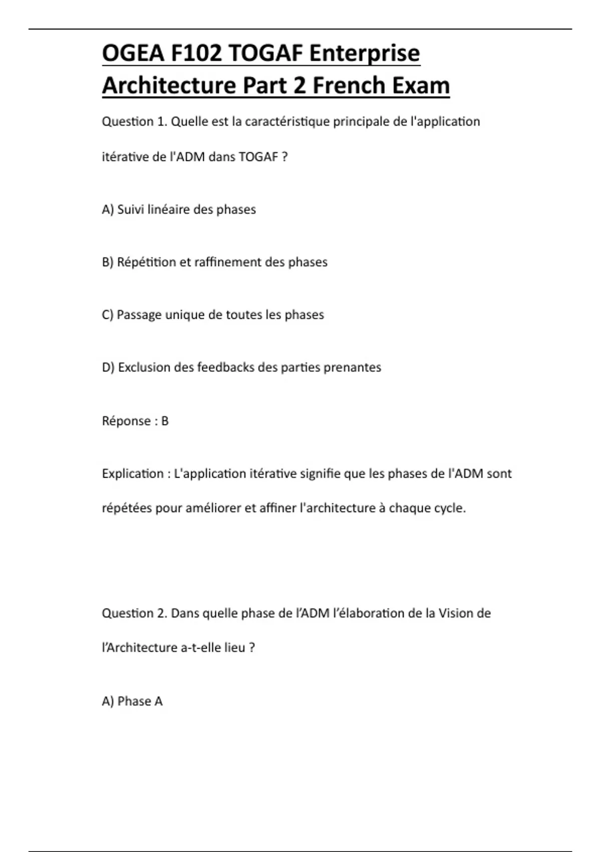 OGEA F102 TOGAF Enterprise Architecture Part 2 French Exam - Computer ...