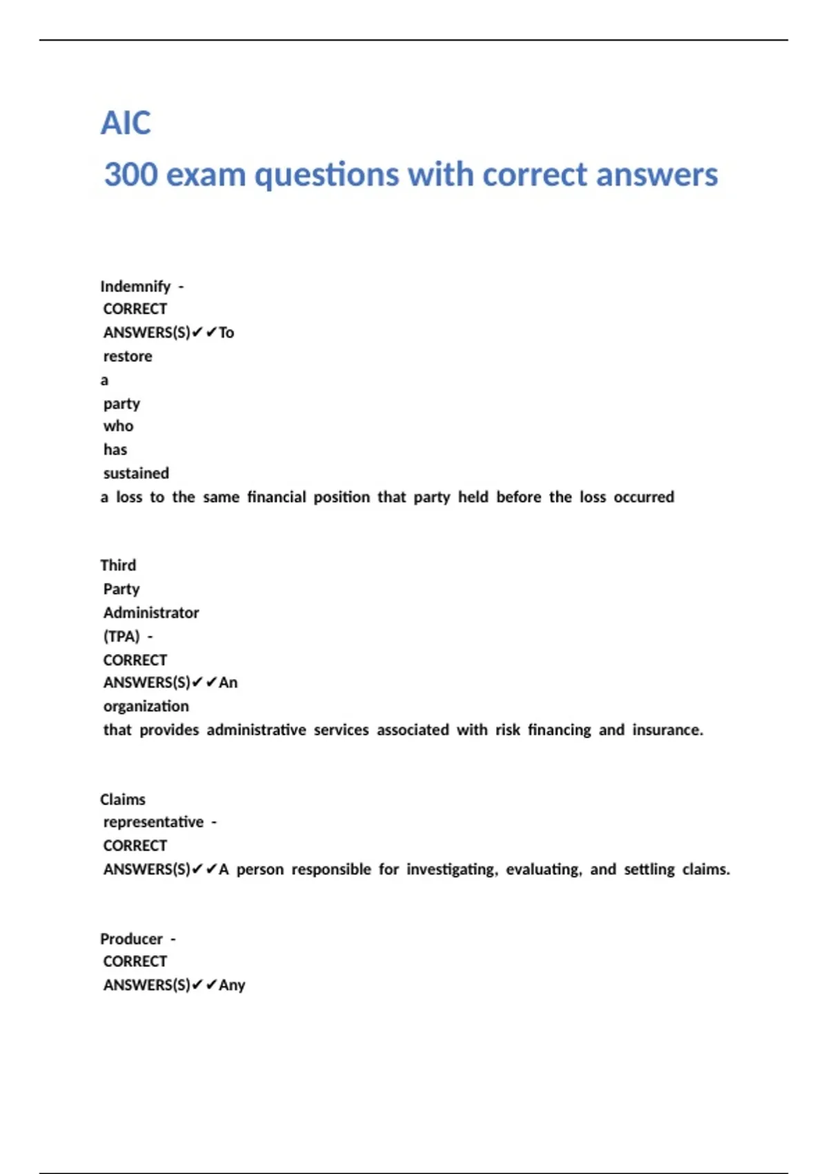 AIC 300 exam questions with correct answers - Aic 300 - Stuvia US