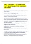 EDUC 1301 FINAL PREPARATION TEST QUESTIONS WITH CORRECT ANSWERS 