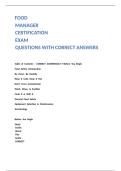FOOD MANAGER CERTIFICATION EXAM QUESTIONS WITH CORRECT ANSWERS 