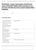 PMK EE E6 - Career Information Most Recent exam COMPLETE &lpar;2025&rpar; EXAM Questions and Answers &lpar;Verified Answers&rpar; &lpar;Latest Update 2025&rpar; UPDATE&excl;&excl;
