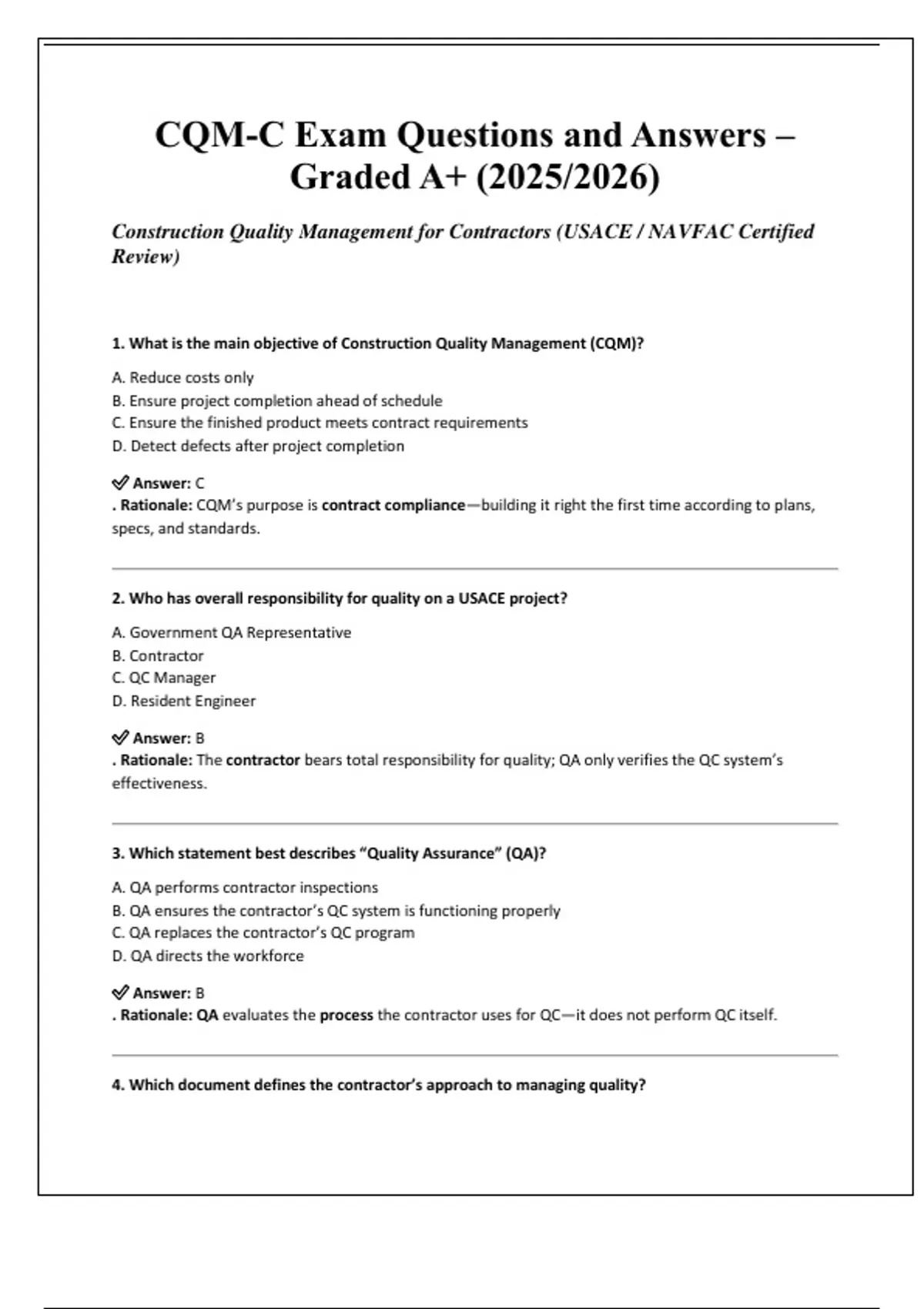 CQM-C Exam Questions and Answers – Graded A+ (2025/2026) Construction ...