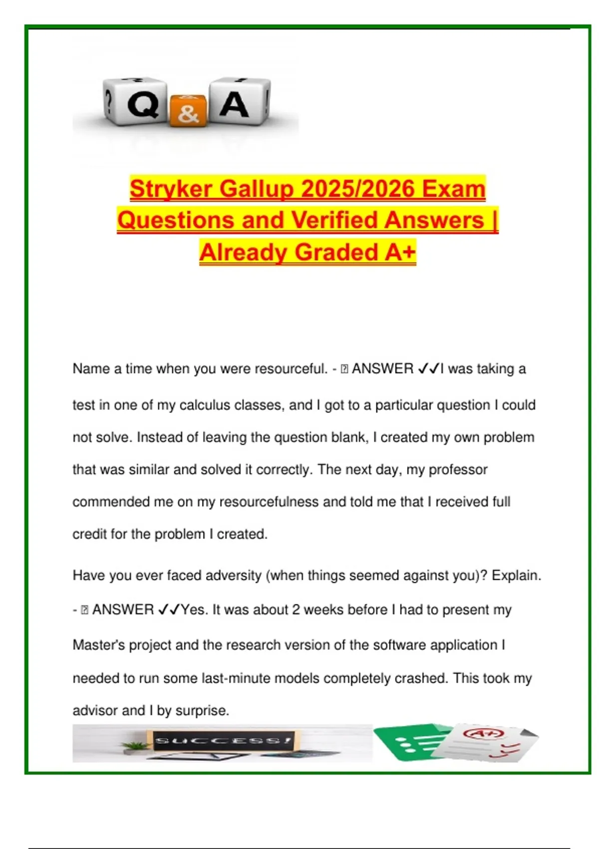 Example Interview Gallup Stryker Gallup Interview Q&A 2025/2026 | 100+ A+ Graded Responses ...