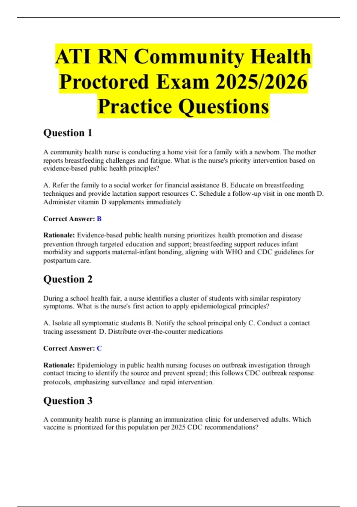 ATI RN Community Health Proctored Exam 2025/2026 Practice Questions ...