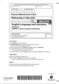 Pearson Edexcel Level 3 GCE Paper reference 9EL0&sol;01 English Language and Literature Advanced PAPER 1&colon; Voices in Speech and Writing June 2025