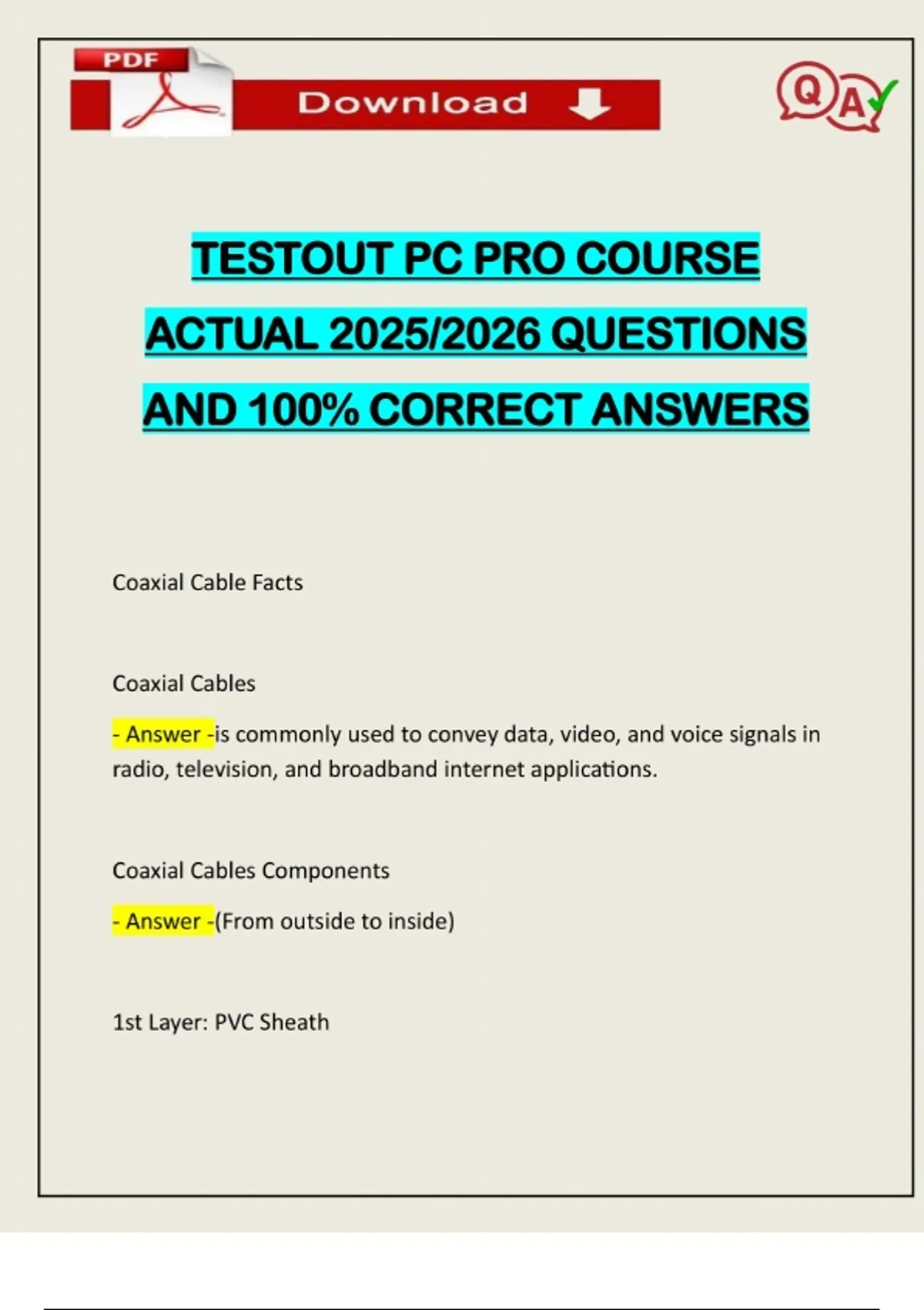 Test Out Computer Course TESTOUT PC PRO COURSE ACTUAL 2025/2026 QUESTIONS AND 100% CORRECT ...