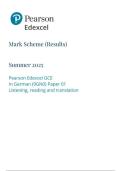 Pearson Edexcel GCE In German &lpar;9GNO&rpar; Paper 01 Listening&comma; reading and translation marking scheme June 2025
