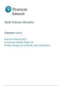 Pearson Edexcel GCE In German &lpar;9GNO&rpar; Paper 02 Written Response to Works and Translation Marking Scheme June 2025