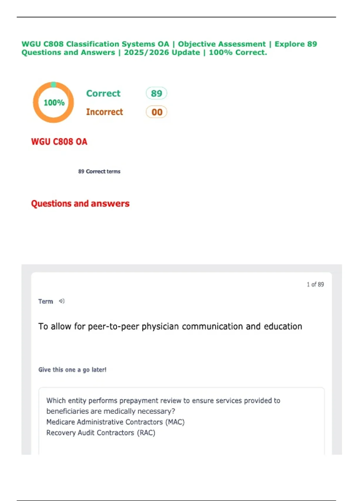 WGU C808 Classification Systems OA | Objective Assessment | Explore 89 ...