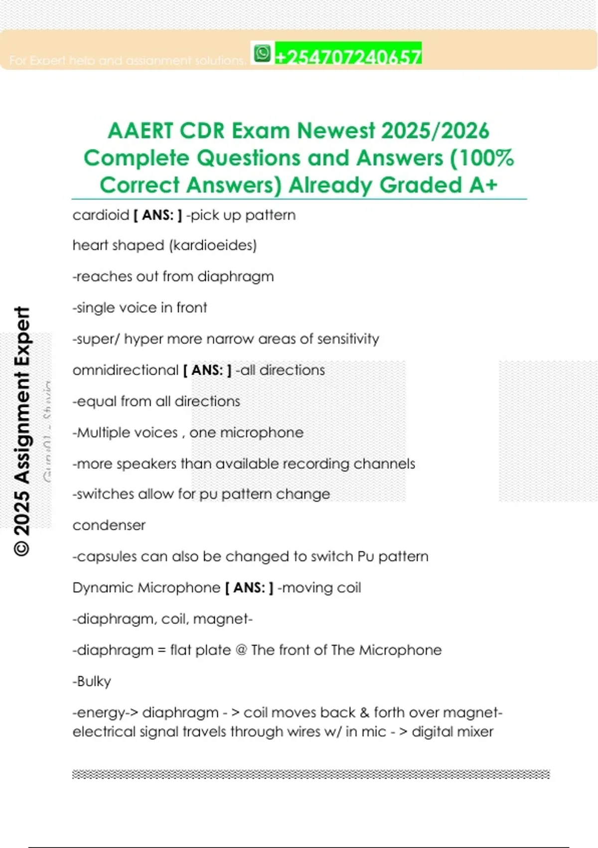 AAERT CDR Exam Newest 2025/2026 Complete Questions and Answers (100% ...