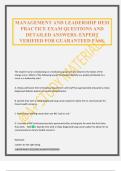 MANAGEMENT AND LEADERSHIP HESI PRACTICE EXAM QUESTIONS AND DETAILED ANSWERS&period; EXPERT VERIFIED FOR GUARANTEED PASS&period;
