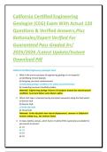 California Certified Engineering Geologist &lpar;CEG&rpar; Exam With Actual 120 Questions & Verified Answers&comma;Plus Rationales&sol;Expert Verified For Guaranteed Pass Graded A&plus;&sol; 2025&sol;2026 &sol;Latest Update&sol;Instant Download Pdf