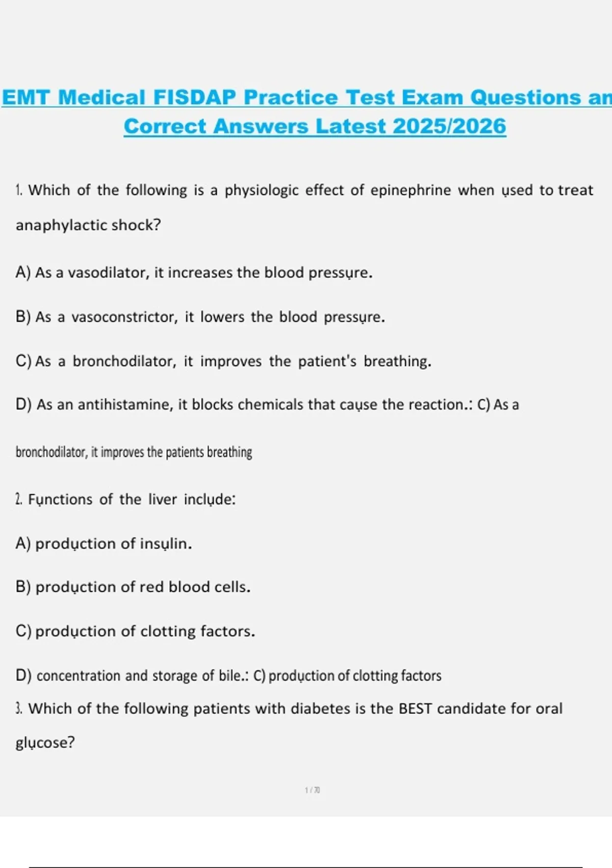 EMT Medical FISDAP Practice Test – Exam Questions and Correct Answers ...