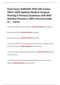 Final Exam&colon; NUR209&sol; NUR 209 &lpar;Latest  2025&sol; 2026 Update&rpar; Medical Surgical  Nursing II Review&vert; Questions with Well  Detailed Answers&vert; 100&percnt; Correct&vert; Grade  A&plus; &ndash; Fortis 