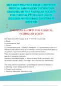 MLT ASCP PRACTICE EXAM QUESTIONS&colon; MEDICAL LABORATORY TECHNICIAN CERTIFIED BY THE AMERICAN SOCIETY FOR CLINICAL PATHOLOGY &lpar;ASCP&rpar;&comma; 2025&sol;2026 WITH CORRECT&sol;ACCURATE ANSWERS