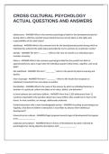CROSS CULTURAL PSYCHOLOGY ACTUAL QUESTIONS AND ANSWERS