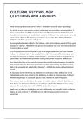 CULTURAL PSYCHOLOGY QUESTIONS AND ANSWERS