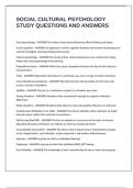 SOCIAL CULTURAL PSYCHOLOGY STUDY QUESTIONS AND ANSWERS