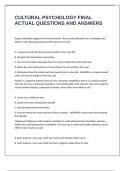 CULTURAL PSYCHOLOGY FINAL ACTUAL QUESTIONS AND ANSWERS