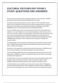CULTURAL PSYCHOLOGY EXAM 1 STUDY QUESTIONS AND ANSWERS