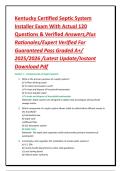 Kentucky Certified Septic System Installer Exam With Actual 120 Questions & Verified Answers&comma;Plus Rationales&sol;Expert Verified For Guaranteed Pass Graded A&plus;&sol; 2025&sol;2026 &sol;Latest Update&sol;Instant Download Pdf