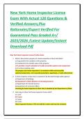 New York Home Inspector License Exam With Actual 120 Questions & Verified Answers&comma;Plus Rationales&sol;Expert Verified For Guaranteed Pass Graded A&plus;&sol; 2025&sol;2026 &sol;Latest Update&sol;Instant Download Pdf
