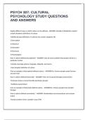 PSYCH 307&colon; CULTURAL PSYCHOLOGY STUDY QUESTIONS AND ANSWERS