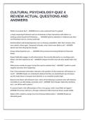 CULTURAL PSYCHOLOGY-QUIZ 4 REVIEW ACTUAL QUESTIONS AND ANSWERS