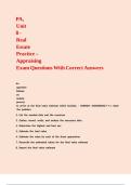 PA&comma; Unit 8 - Real Estate Practice &ndash; Appraising Exam Questions With Correct Answers