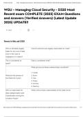 WGU - Managing Cloud Security - D320 Most Recent exam COMPLETE &lpar;2025&rpar; EXAM Questions and Answers &lpar;Verified Answers&rpar; &lpar;Latest Update 2025&rpar; UPDATE&excl;&excl;