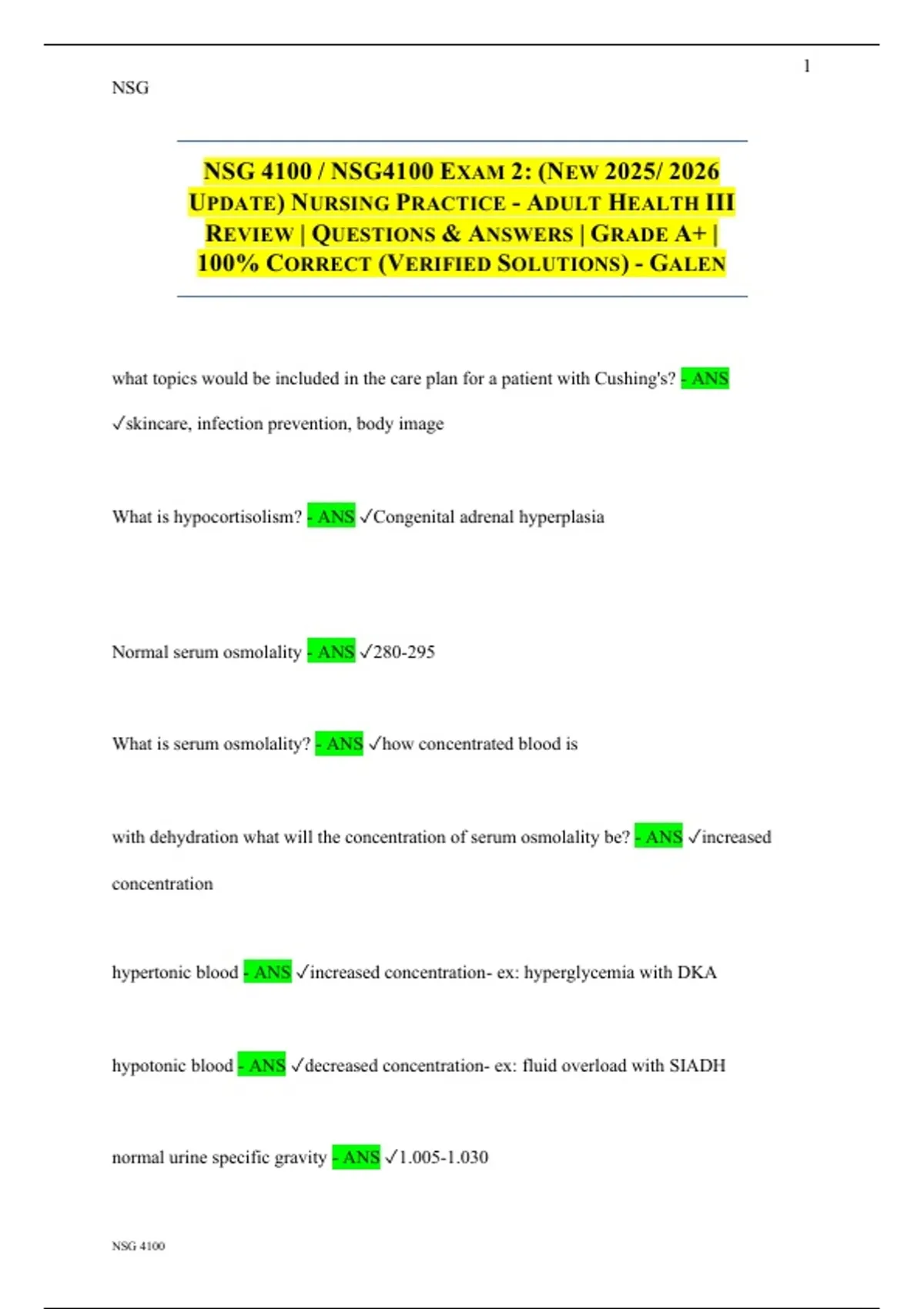 NSG 4100 / NSG4100 EXAM 2: (NEW 2025/ 2026 UPDATE) NURSING PRACTICE ...