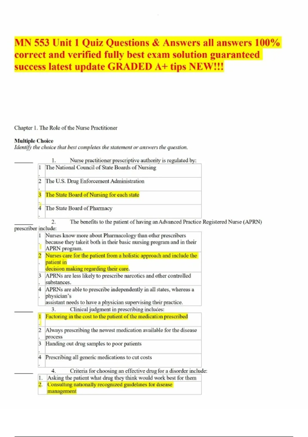 MN 553 Unit 1 Quiz Questions & Answers all answers 100- correct and ...