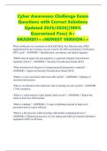 Cyber Awareness Challenge Exam Questions with Correct Solutions Updated 2025&sol;2026&vert;&vert;100&percnt; Guaranteed Pass&vert; A&plus; GRADED&excl;&excl;<<NEWEST VERSION>>
