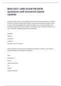 BIOLOGY 1406 EXAM REVIEW questions well answered &lpar;latest update&rpar;