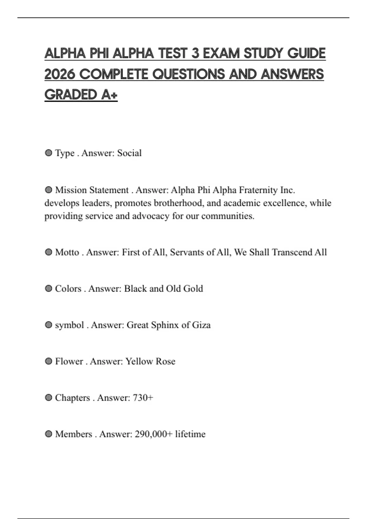 Alpha Testing Guide Sample ALPHA PHI ALPHA TEST 3 EXAM STUDY GUIDE 2026 COMPLETE QUESTIONS AND ...