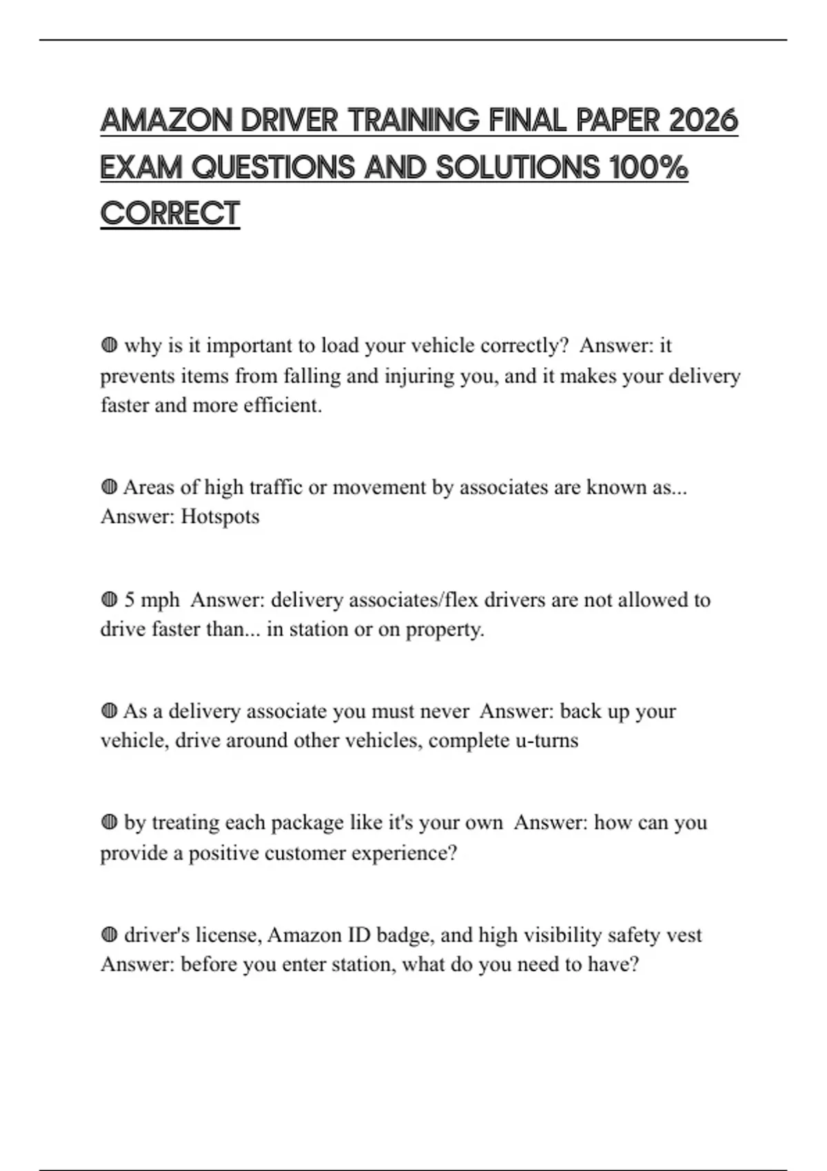 Delivery Driver Questions AMAZON DRIVER TRAINING FINAL PAPER 2026 EXAM QUESTIONS AND SOLUTIONS ...