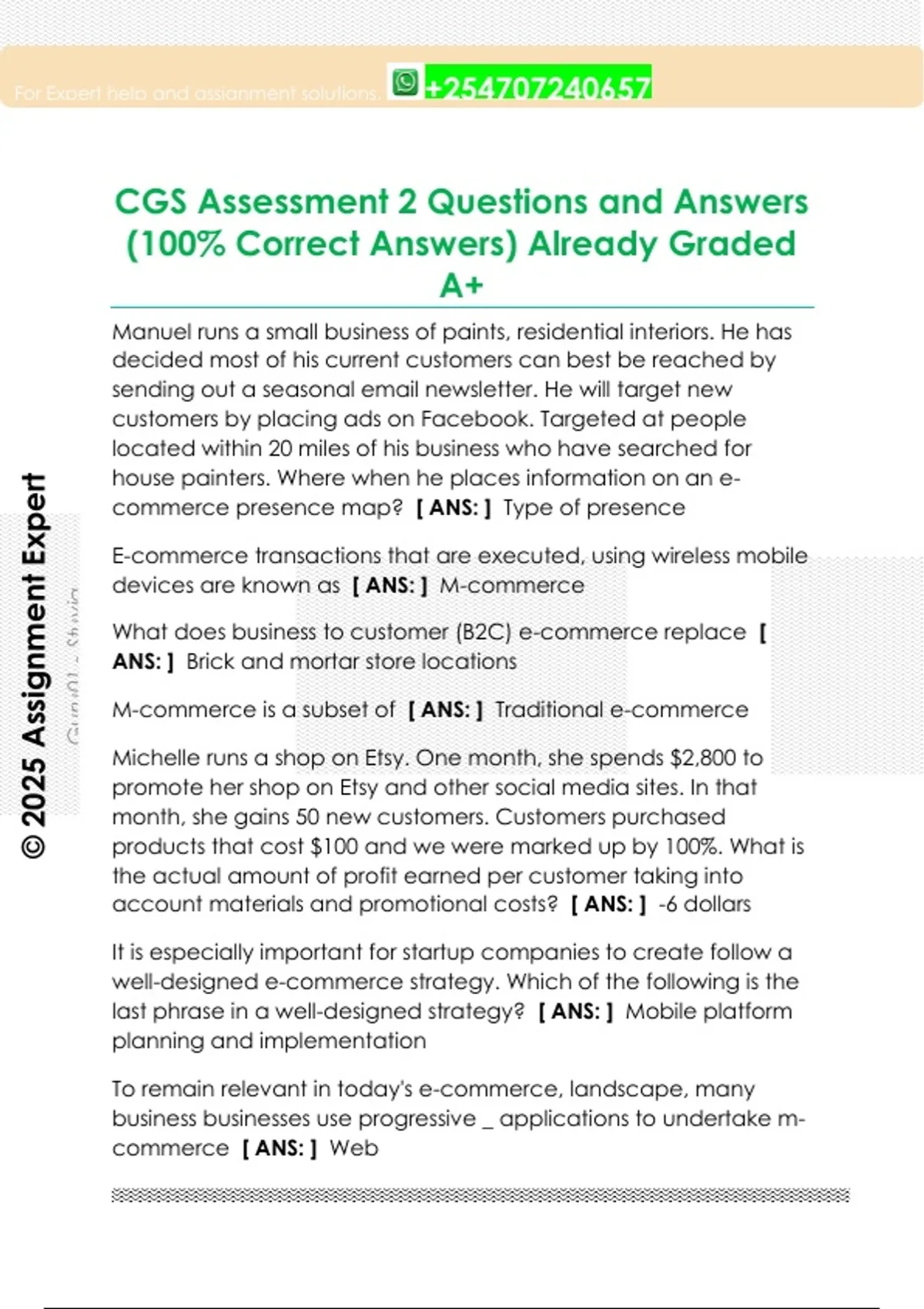 CGS Assessment 2 Questions and Answers (100% Correct Answers) Already ...