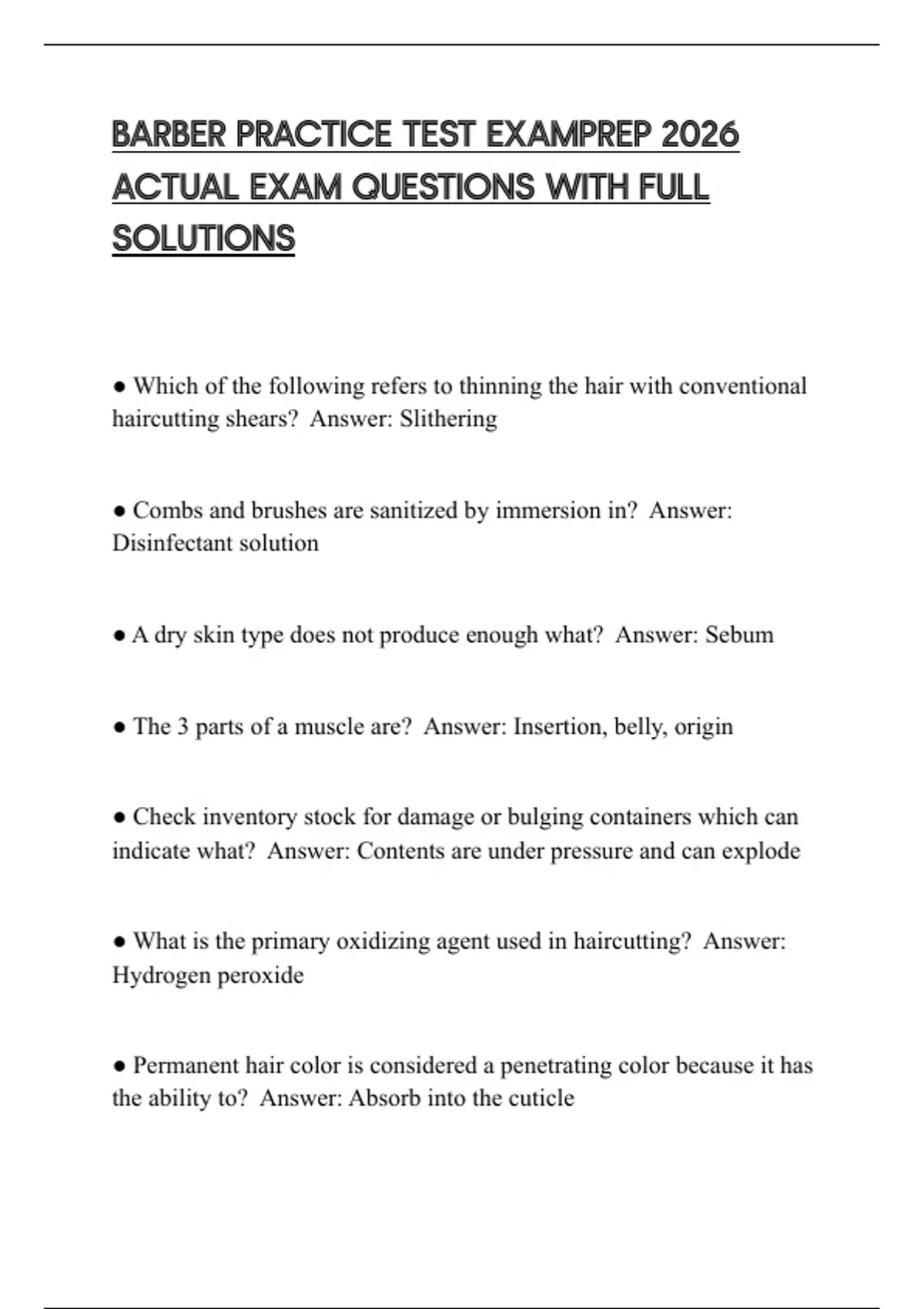 BARBER PRACTICE TEST EXAMPREP 2026 ACTUAL EXAM QUESTIONS WITH FULL ...