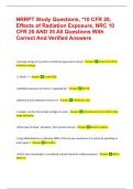 NRRPT Study Questions&comma; &ast;10 CFR 20&comma; Effects of Radiation Exposure&comma; NRC 10 CFR 20 AND 35 All Questions With Correct And Verified Answers