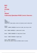 BIO 161 EXAM 1 Miami University Questions With Correct Answers